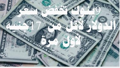 9 بنوك تخفض سعر الدولار لأقل من 17 جنيه لأول مرة