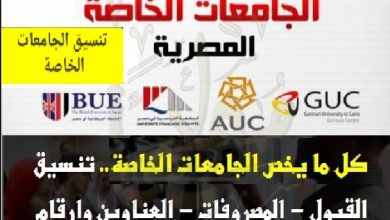 أعرف تنسيق الجامعات الخاصة 2019 ومصروفات الكليات الخاصة 2019 تنسيق الجامعات الخاصة