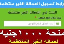 رابط التسجيل فى منحه العماله الغير منتظمه1000 جنيه